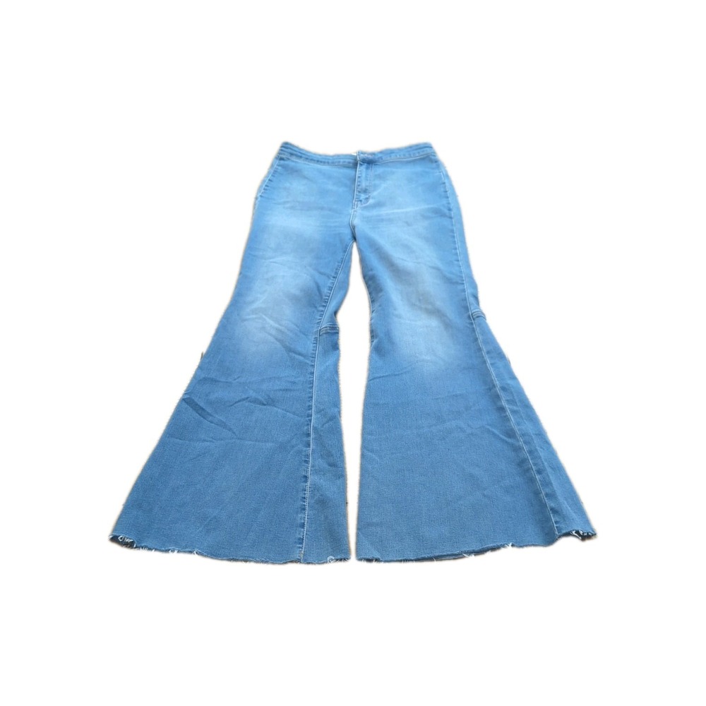 Z3 We The Free Jeans Womens 29 Light Blue Flare Raw Hem Stretch High Rise Boho